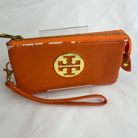 Tory Burch Orange Wristlet with Gold Logo - Picture 1 of 5